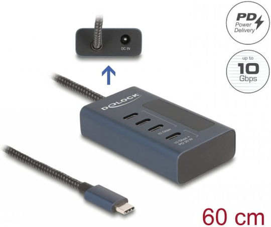 DeLock USB Hub 4 Ports USB 3.2 with USB-A Connecting to a Computer Blue