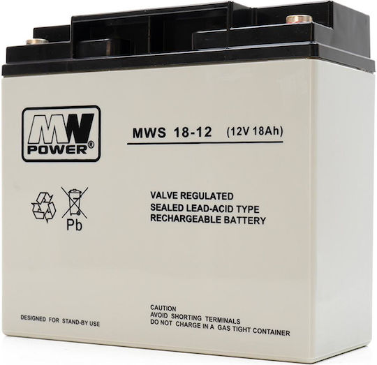 MW Power MWS 18-12 Батерия UPS с Капацитет 18Ах и Напрежение 12V 1бр