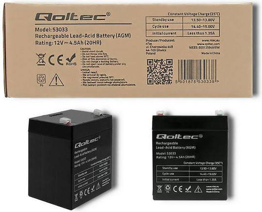 Qoltec Батерия UPS с Капацитет 4.5Ах и Напрежение 12V 53033 1бр