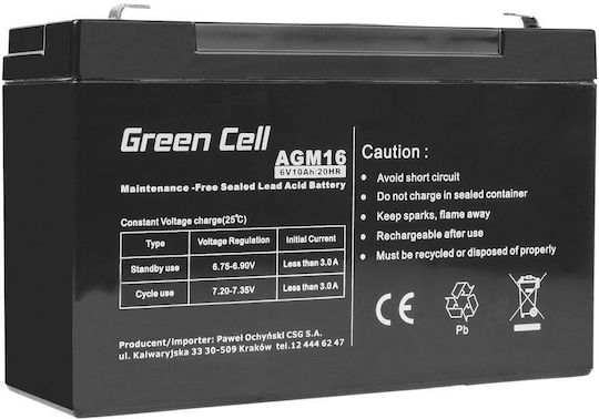 Green Cell Baterie UPS cu Capacitate 10Ah și Tensiune 6V AGM16 1buc