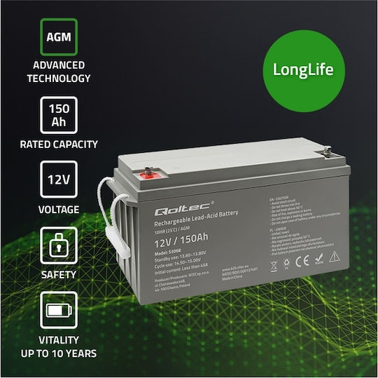 Qoltec AGM Μπαταρία UPS με Χωρητικότητα 150Ah και Τάση 12V
