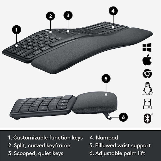 Logitech Ergo K860 Ασύρματο Πληκτρολόγιο Αγγλικό US