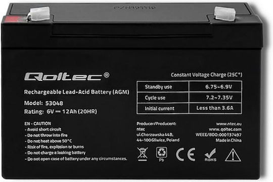 Qoltec Батерия UPS с Капацитет 12Ах и Напрежение 6V 53048 1бр