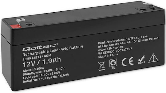 Qoltec AGM Батерия UPS с Капацитет 2.3Ах и Напрежение 12V 1бр