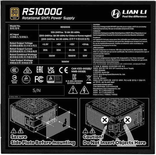 Lian Li RS1000G ATX3.1 1000W Schwarz Computer-Netzteil Vollständig modular 80 Plus Gold