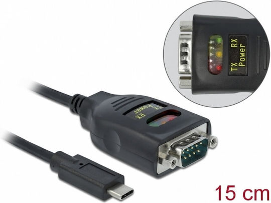 Delock Usb Type C To Serial Rs-232 Db9 Ftdi Led Cable 15 Kv Esd Protection 0.6m Delock 64038