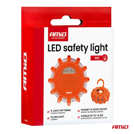 Amio Amio Emergency Safety Light Magnetic Rechargeable 12 SMD LED Red & 3 SMD White Immediate Hazard Signaling Portable Light – 1 Pc 04673/am 04673/am