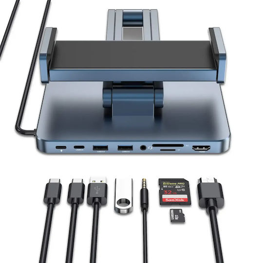 Wiwu 8-in-1 USB-C Stație de andocare cu HDMI 4K PD Gri