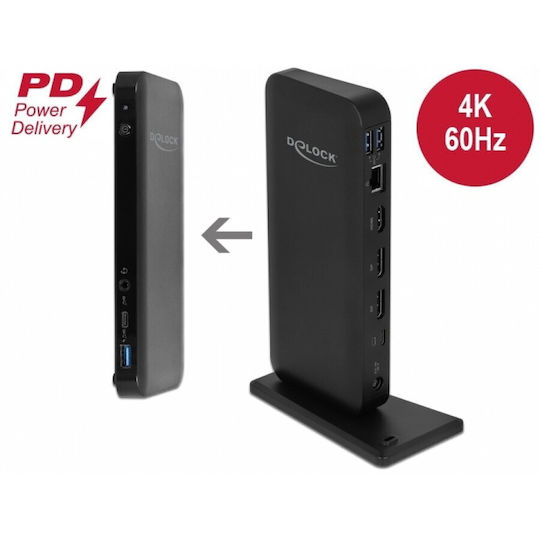 DeLock USB-C Docking Station με HDMI/DisplayPort 4K Ethernet Μαύρο (87746)