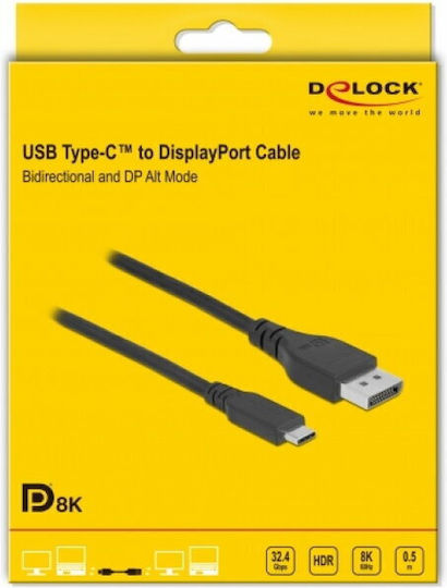Delock Bidirectional Usb Type-c To Displayport Dp Alt Mode 8k60hz 0.5m Dp 8k Certified Cable Delock 86037