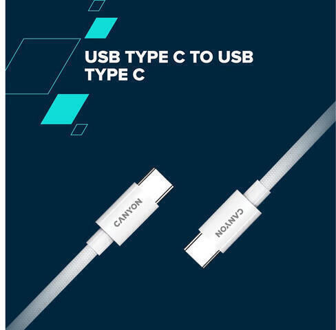 Canyon Braided USB 2.0 Cable USB-C male - USB-C 100W PD Λευκό 2m CND-CC100AB20W