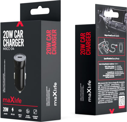 Maxlife Car Charger 35W Fast Charging with Ports 1xUSB-A 1xType-C Black Colour