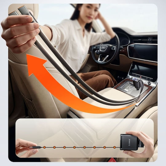 Orico Twin Reach 45w Usb-a + Usb-c Car Charger Two Retractable Usb-c Cables Black Tr-45-1a3c Orico-tr-45-1a3c-bk-ep-hu