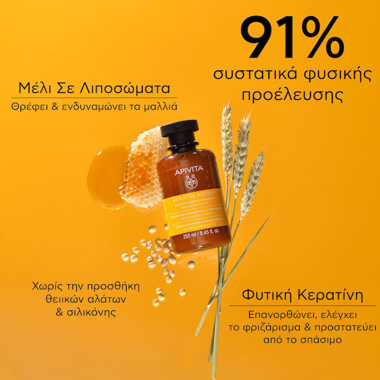 Apivita Keratin Repair Honey & Plant Keratin Σαμπουάν Αναδόμησης/Θρέψης για Ταλαιπωρημένα Μαλλιά 250ml