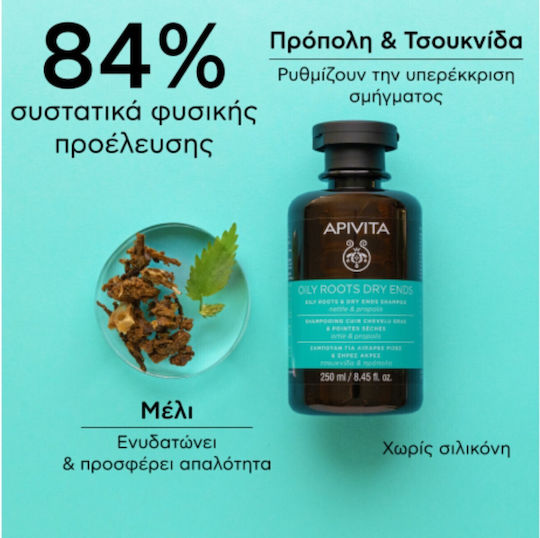 Apivita Oily Roots & Dry Ends Коприва и Прополис Шампоан Против Пърхот за Мазна Коса 250ml