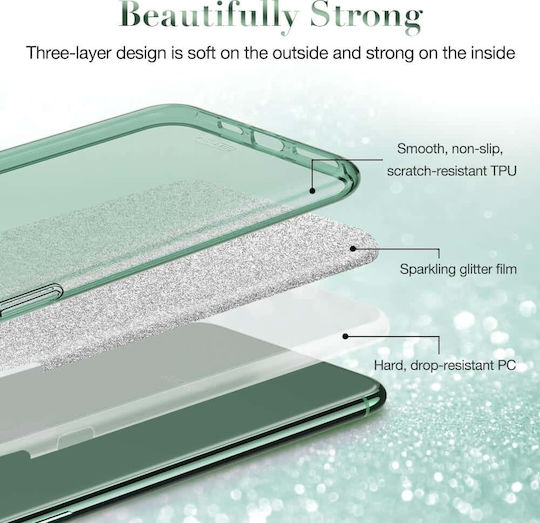 ESR Makeup Glitter Umschlag Rückseite Silikon Grün (iPhone 11 Pro Max)