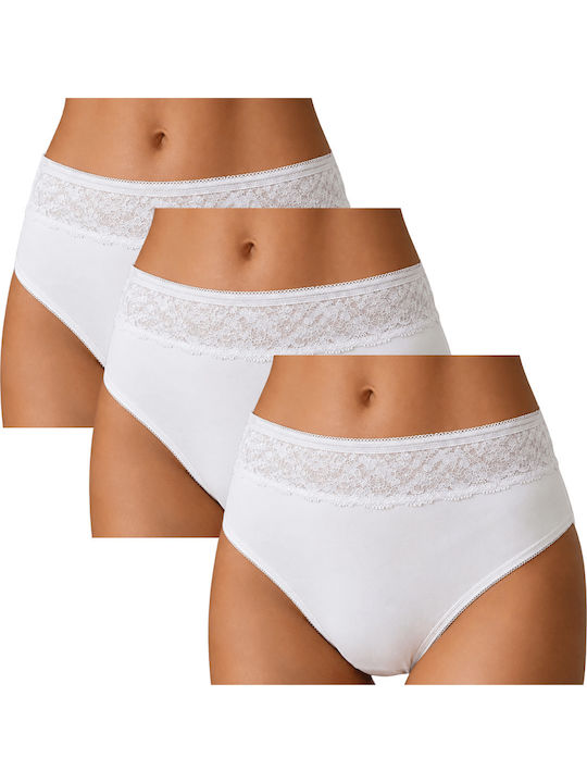 Дамски слип Висока талия 3Pack с Дантела Бял
