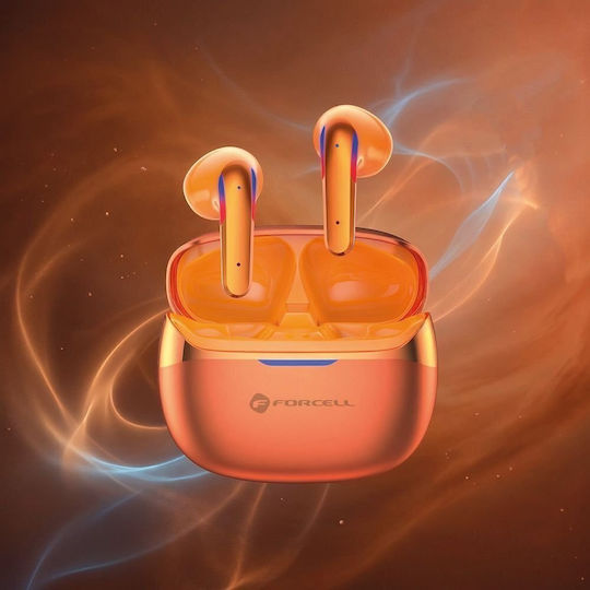 Forcell F-Audio Pulse Air Earbud Bluetooth Handsfree Ακουστικά με Θήκη Φόρτισης Πορτοκαλί