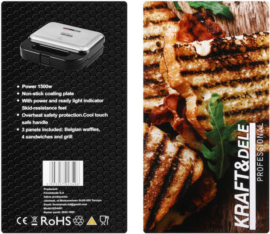 Kraft & Dele Aparat pentru sandwich-uri Grill cu Plăci Detașabile 1500W