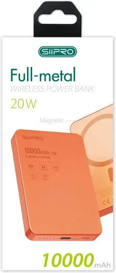 SiiPro Thin Metal MagSafe Power Bank 10000mAh 15W Πορτοκαλί