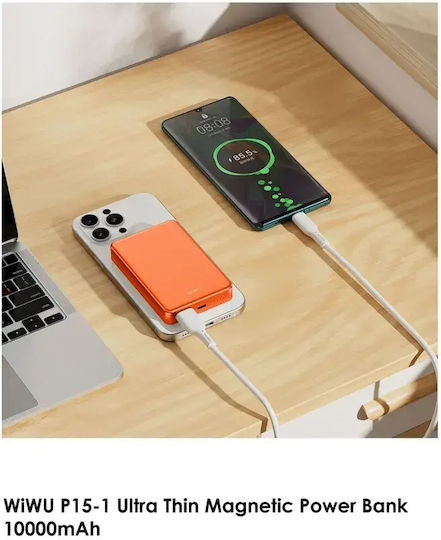 Wiwu P15-1 MagSafe Външна Батерия 10000mAh 15W Power Delivery Оранжева