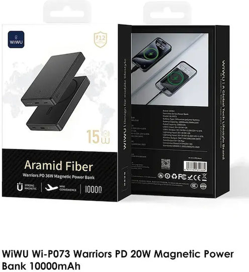 Wiwu P073 MagSafe Външна Батерия 10000mAh 20W с USB-A Изходен Порт и USB-C Изходен Порт Power Delivery Черна