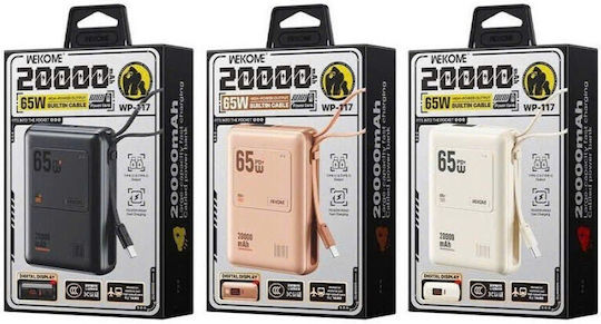 WK WP-117 Power Bank 20000mAh 65W с USB-C Порт Power Delivery Бял