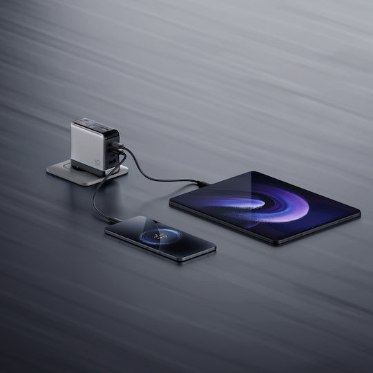 Cuktech Handyladegerät mit USB-A Ausgangsanschluss und 3 USB-C Ausgangsanschlüsse und Kabel USB-C 120W Silber (AD1204U)