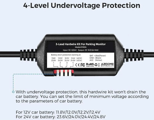 Azdome Cablu de Alimentare Kit Monitorizare Mișcare Modele Azdome Jyx04 M300 M300s 12 24V la 5V 3A Micro USB