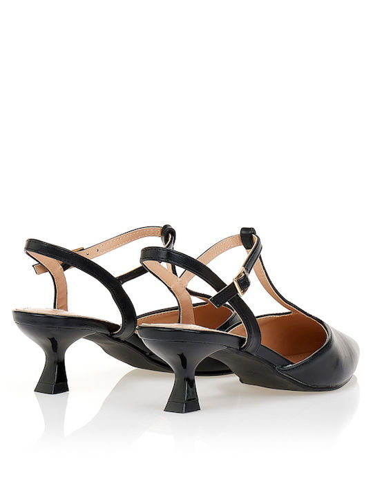 Spitze Zehe Pumps mit Riemen & Mittlerem Absatz Schwarz