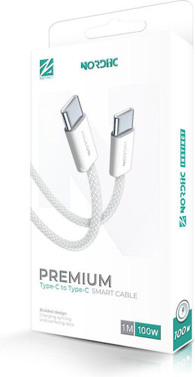 Nordic Cable USB-C male - USB-C 100W PD Λευκό 1m