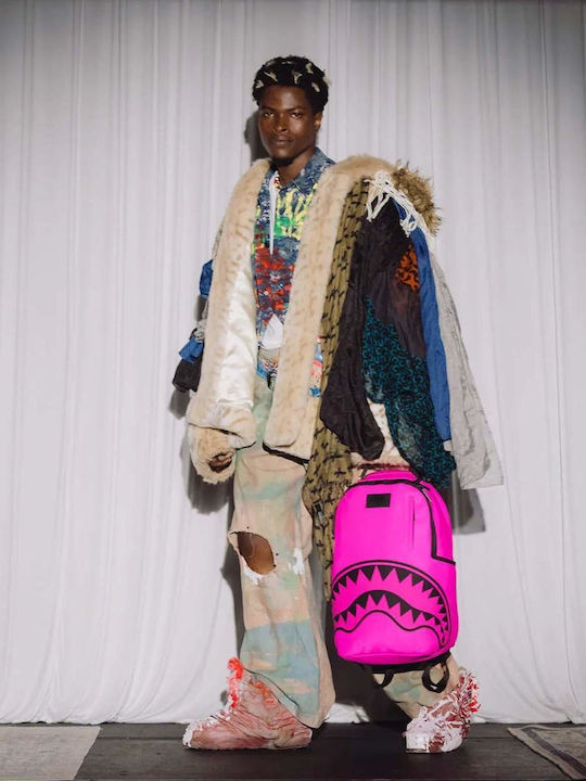 Sprayground Σχολική Τσάντα Πλάτης Γυμνασίου - Λυκείου Σακίδια πλάτης Backpacks SHARK CENTRAL WHITE STENCIL SHARK PINK NYLON