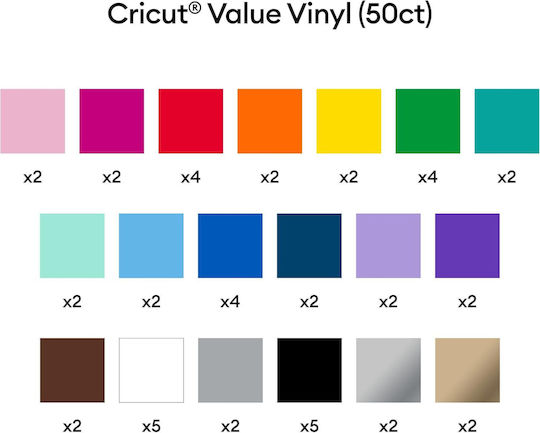 Cricut Permanent Vinyl Sheets Value Pack 50 Sheets 30.5x30.5 Cm Rainbow Colors Waterproof Weather-resistant Plotter Vinyl Mugs Bottles Cars Windows