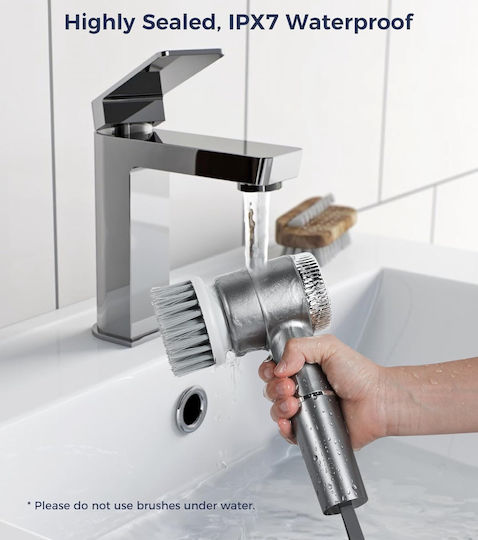 Electric Cleaning Brush Various Surfaces Zola 5 Heads Included Lcd Display Usb Charging Plastic Waterproof Gray