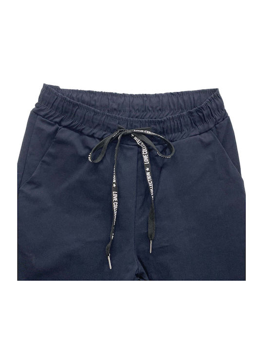 Damen Stoffhose mit Gummiband in Schlank Passform Blau