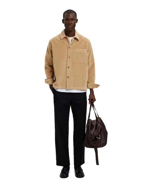Μακρυμάνικo Κοτλέ Overshirt σε Κανονική Γραμμή Camel