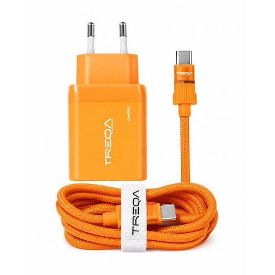 Treqa GaN Charger with USB-C Port and USB-C - USB-C Cable 120W Orange (CH-665)