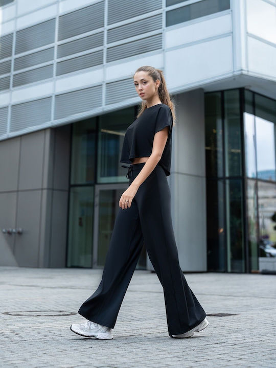 Hohe Taille Damen Jogginghose Schwarz