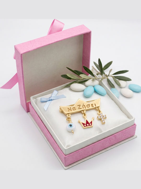 Kinder Sicherheitsnadel-Anhänger aus 9K Gold mit Kreuz