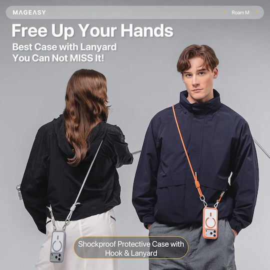 Mageasy Roar M With Lanyard Back Cover Silicone with Strap Transparent (iPhone 17 Pro Max)