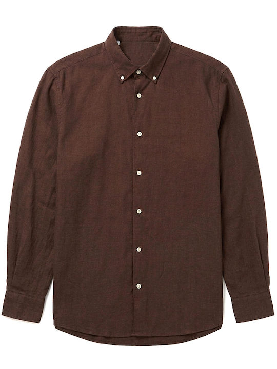 Long Sleeve Denim Shirt in Regular Fit Brown