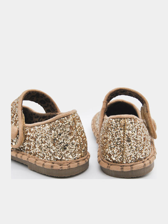 Kids Ballerinas with Hook and Loop Closure Gold