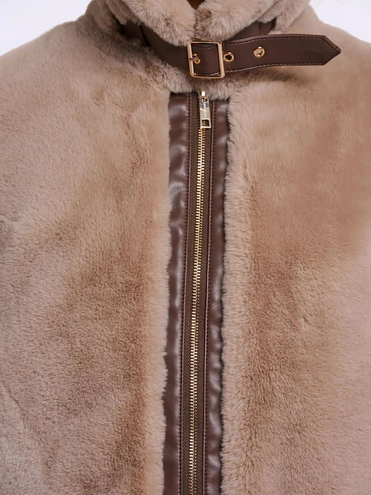 Short Women's Jacket for Winter Beige