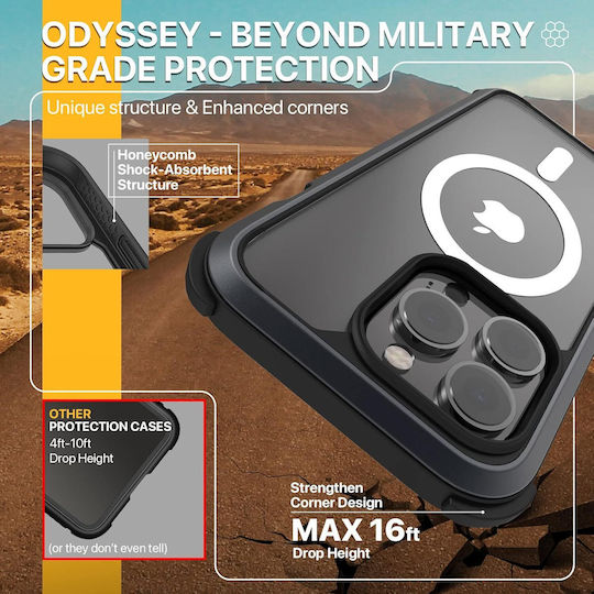 Mageasy Odyssey M Back Cover Leather / Silicone Black (iPhone 14)