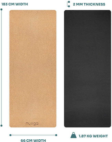 Ryder Hub Cork Rubber Exercise Mat Brown 183x63x0.2cm