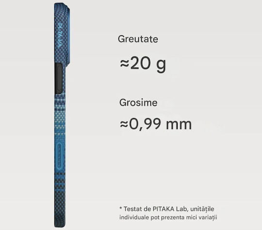 Pitaka Back Cover Aramid Fiber 1mm Albastru (iPhone 17)