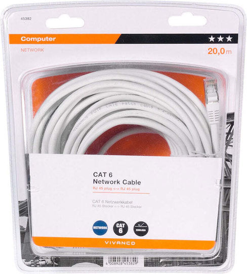 Vivanco U/UTP Cat.6 (Gigabit) Καλώδιο Δικτύου Ethernet 20m Λευκό