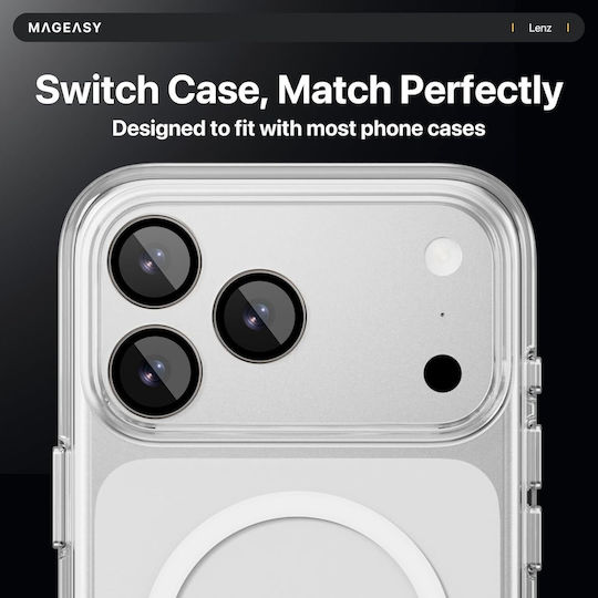 Mageasy Протектор за камера Закалено стъкло за iPhone 17 Pro, iPhone 17 Pro Max