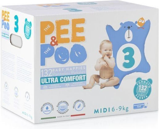 Pee&Poo Πάνες με Αυτοκόλλητο Midi Monthly Pack No. 3 για 6-9kg 132τμχ