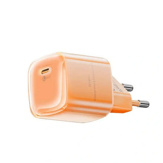 Wiwu Зарядно Устройство Без Кабел GaN с USB-C Порт 60W Power Delivery Оранжево (G037)